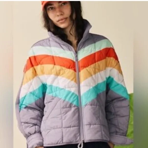 Free People Sun Valley Rainbow Chevron Puffer Jacket - Picture 2 of 6